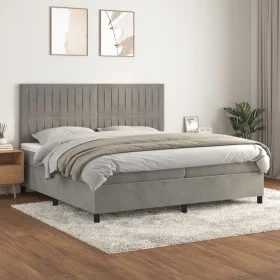 Box spring bed with light gray velvet mattress 200x200 cm by vidaXL, Beds and slatted bases - Ref: Foro24-3143163, Price: 616...