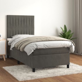 Cama box spring con colchón terciopelo gris oscuro 80x200 cm