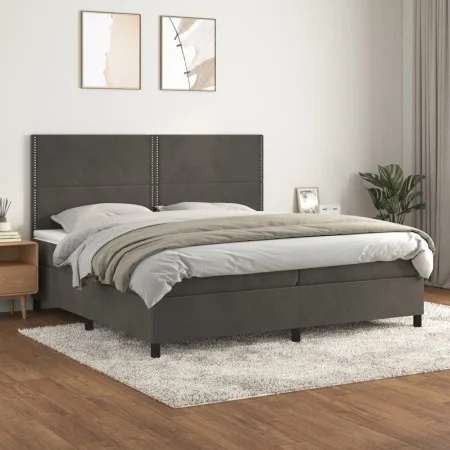 Box spring bed with dark gray velvet mattress 200x200 cm by vidaXL, Beds and slatted bases - Ref: Foro24-3142984, Price: 581,...