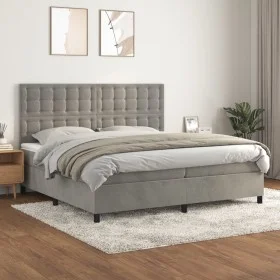 Box spring bed with light gray velvet mattress 200x200 cm by vidaXL, Beds and slatted bases - Ref: Foro24-3143283, Price: 621...