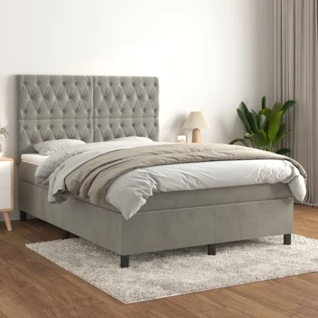 Box spring bed with light gray velvet mattress 140x200 cm by vidaXL, Beds and slatted bases - Ref: Foro24-3143205, Price: 493...