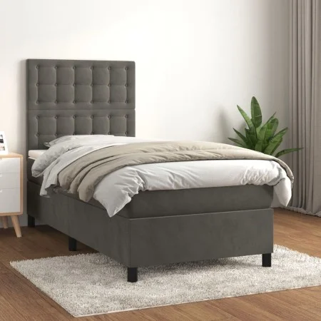 Box spring bed with dark gray velvet mattress 100x200 cm by vidaXL, Beds and slatted bases - Ref: Foro24-3143248, Price: 318,...
