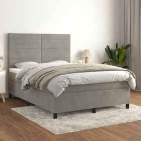 Box spring bed with light gray velvet mattress 140x200 cm by vidaXL, Beds and slatted bases - Ref: Foro24-3143085, Price: 476...