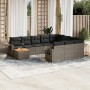 Set de sofás de jardín 11 pzas y cojines ratán sintético gris