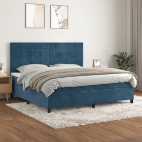 Cama box spring con colchón terciopelo azul oscuro 200x200 cm