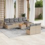 Juego de sofás jardín con cojines beige 10 pzas ratán sintético