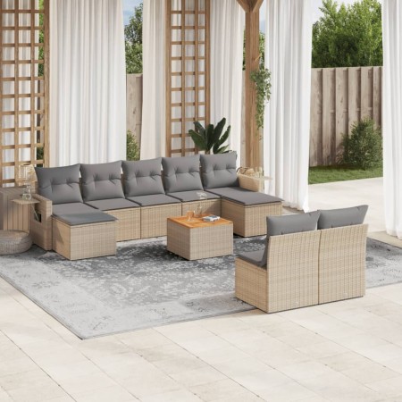 Juego de sofás jardín con cojines beige 10 pzas ratán sintético