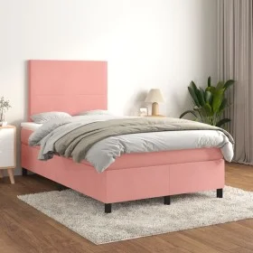 Box spring bed with pink velvet mattress 120x200 cm by vidaXL, Beds and slatted bases - Ref: Foro24-3142898, Price: 387,79 €,...