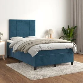 Box spring bed with dark blue velvet mattress 120x200 cm by vidaXL, Beds and slatted bases - Ref: Foro24-3143017, Price: 437,...
