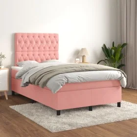 Cama box spring con colchón terciopelo rosa 120x200 cm de vidaXL, Camas y somieres - Ref: Foro24-3143198, Precio: 420,83 €, D...