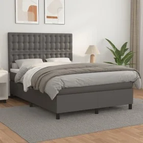 Box spring bed with gray synthetic leather mattress 140x200 cm by vidaXL, Beds and slatted bases - Ref: Foro24-3142849, Price...
