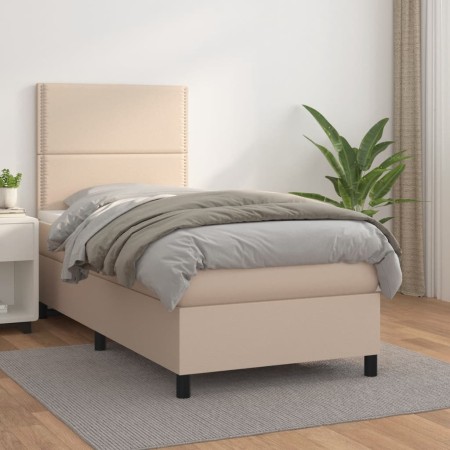 Cama box spring con colchón cuero sintético capuchino 100x200cm de vidaXL, Camas y somieres - Ref: Foro24-3142772, Precio: 33...