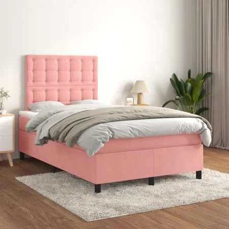 Box spring bed with pink velvet mattress 120x200 cm by vidaXL, Beds and slatted bases - Ref: Foro24-3143258, Price: 398,92 €,...