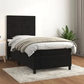 Box spring bed with black velvet mattress 90x200 cm by vidaXL, Beds and slatted bases - Ref: Foro24-3143003, Price: 309,72 €,...
