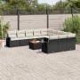 Set de sofás de jardín 12 piezas cojines ratán sintético negro