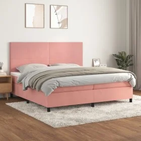 Box spring bed with pink velvet mattress 200x200 cm by vidaXL, Beds and slatted bases - Ref: Foro24-3142928, Price: 579,34 €,...