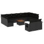 Set de sofás de jardín y cojines 13 pzas ratán sintético negro