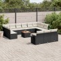 Set sofás de jardín 14 pzas con cojines ratán sintético negro
