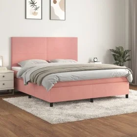 Box spring bed with pink velvet mattress 160x200 cm by vidaXL, Beds and slatted bases - Ref: Foro24-3142916, Price: 508,74 €,...
