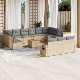 Set sofás de jardín 14 pzas con cojines ratán sintético beige en Sofás modulares de exterior | Comprar online en Foro24
