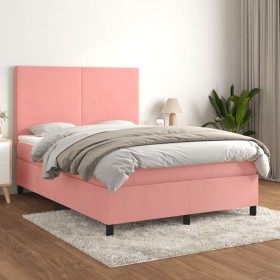 Cama box spring con colchón terciopelo rosa 140x200 cm