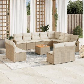 Set sofás de jardín con cojines 13 pzas ratán sintético beige Set sofás de jardín con cojines 13 pzas ratán sintético beige