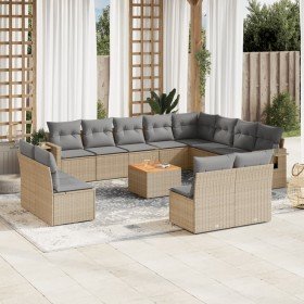 Set sofás de jardín con cojines 13 pzas ratán sintético beige Set sofás de jardín con cojines 13 pzas ratán sintético beige