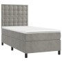 Cama box spring con colchón terciopelo gris claro 100x200 cm