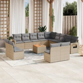 Set sofás de jardín 14 pzas con cojines ratán sintético beige