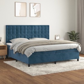 Cama box spring con colchón terciopelo azul oscuro 200x200 cm