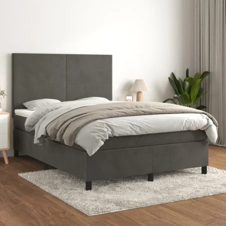 Box spring bed with dark gray velvet mattress 140x190 cm by vidaXL, Beds and slatted bases - Ref: Foro24-3142900, Price: 495,...