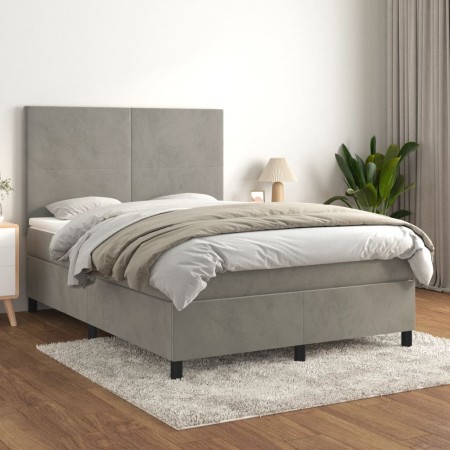 Box spring bed with light gray velvet mattress 140x190 cm by vidaXL, Beds and slatted bases - Ref: Foro24-3142899, Price: 539...