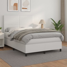 Cama box spring con colchón cuero sintético blanco 140x200cm