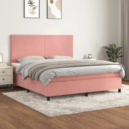 Box spring bed with pink velvet mattress 180x200 cm by vidaXL, Beds and slatted bases - Ref: Foro24-3142922, Price: 545,88 €,...