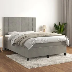 Box spring bed with light gray velvet mattress 140x190 cm by vidaXL, Beds and slatted bases - Ref: Foro24-3143019, Price: 561...