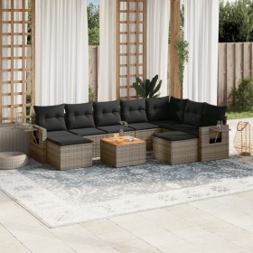 Set de sofás de jardín 10 pzas con cojines ratán sintético gris Set de sofás de jardín 10 pzas con cojines ratán sintético gris