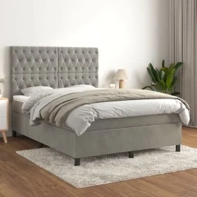 Box spring bed with light gray velvet mattress 140x190 cm by vidaXL, Beds and slatted bases - Ref: Foro24-3143199, Price: 549...