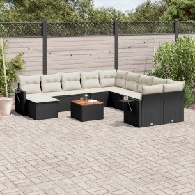 Set de sofás de jardín 12 piezas cojines ratán sintético negro en Sofás modulares de exterior | Comprar online en Foro24