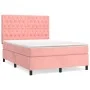 Box spring bed with pink velvet mattress 140x190 cm by vidaXL, Beds and slatted bases - Ref: Foro24-3143204, Price: 535,79 €,...