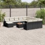 Set de sofás de jardín y cojines 13 pzas ratán sintético negro