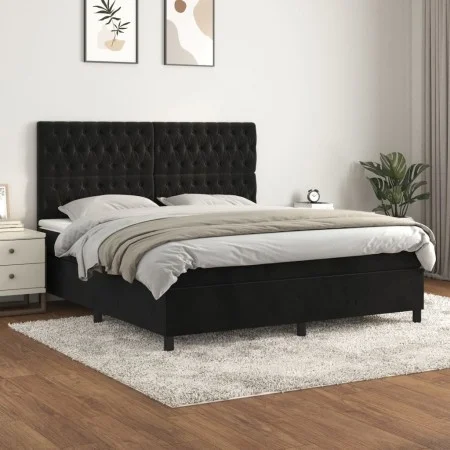 Box spring bed with black velvet mattress 180x200 cm by vidaXL, Beds and slatted bases - Ref: Foro24-3143219, Price: 624,11 €...