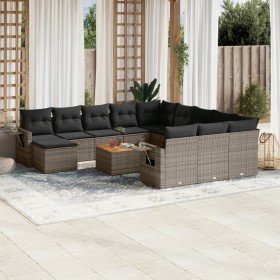 Set sofás de jardín con cojines 13 piezas ratán sintético gris Set sofás de jardín con cojines 13 piezas ratán sintético gris