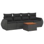 Set de muebles de jardín 5 pzas y cojines ratán sintético negro