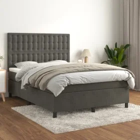 Box spring bed with dark gray velvet mattress 140x190 cm by vidaXL, Beds and slatted bases - Ref: Foro24-3143260, Price: 514,...