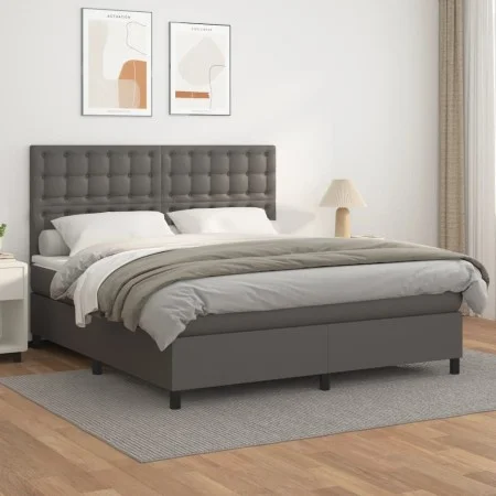 Box spring bed with gray synthetic leather mattress 180x200 cm by vidaXL, Beds and slatted bases - Ref: Foro24-3142861, Price...