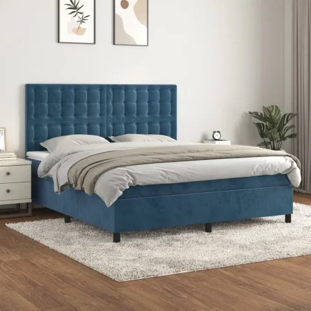 Box spring bed with dark blue velvet mattress 180x200 cm by vidaXL, Beds and slatted bases - Ref: Foro24-3143281, Price: 650,...