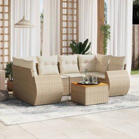 Set sofás de jardín 7 piezas y cojines ratán sintético beige Set sofás de jardín 7 piezas y cojines ratán sintético beige