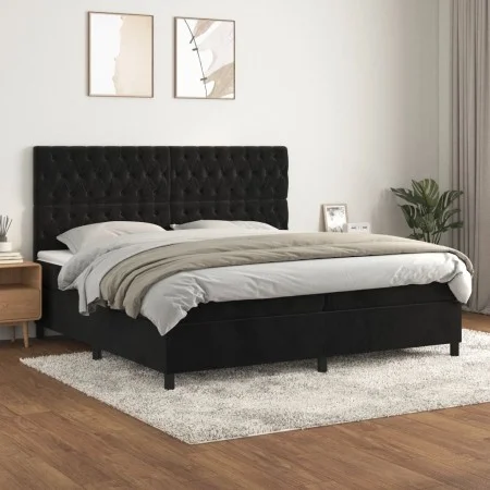 Box spring bed with black velvet mattress 200x200 cm by vidaXL, Beds and slatted bases - Ref: Foro24-3143225, Price: 662,43 €...