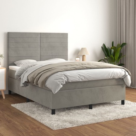 Boxspringbett mit hellgrauer Samtmatratze 140x190 cm von vidaXL, Betten und Lattenroste - Ref: Foro24-3143079, Preis: 523,47 ...