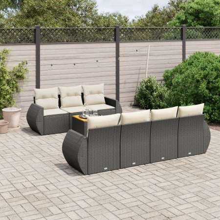 Set de sofás de jardín 8 piezas y cojines ratán sintético negro